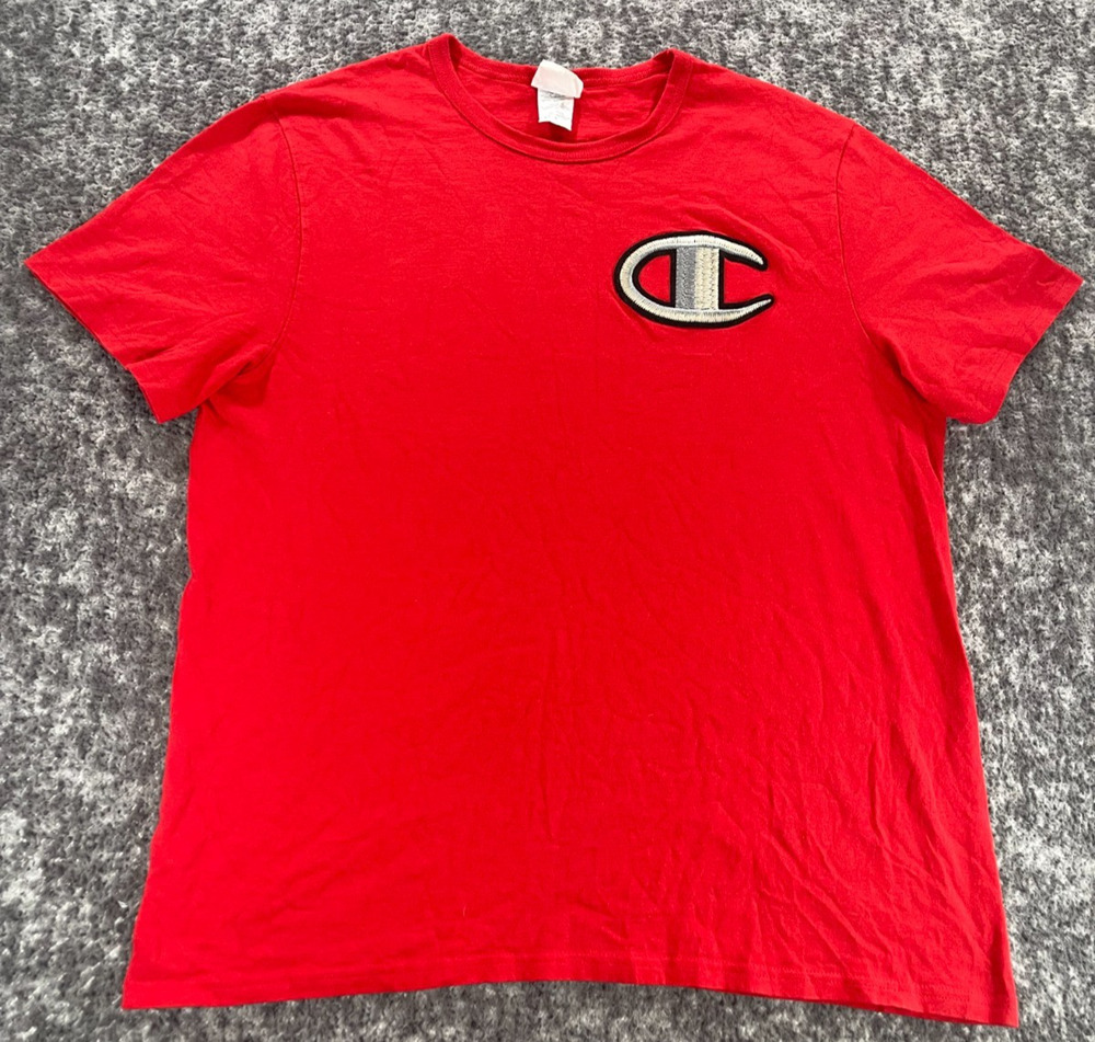 Vintage Champion Shirt Mens XL Red Big C Crewneck Cotton T Shirt Casual Athletic